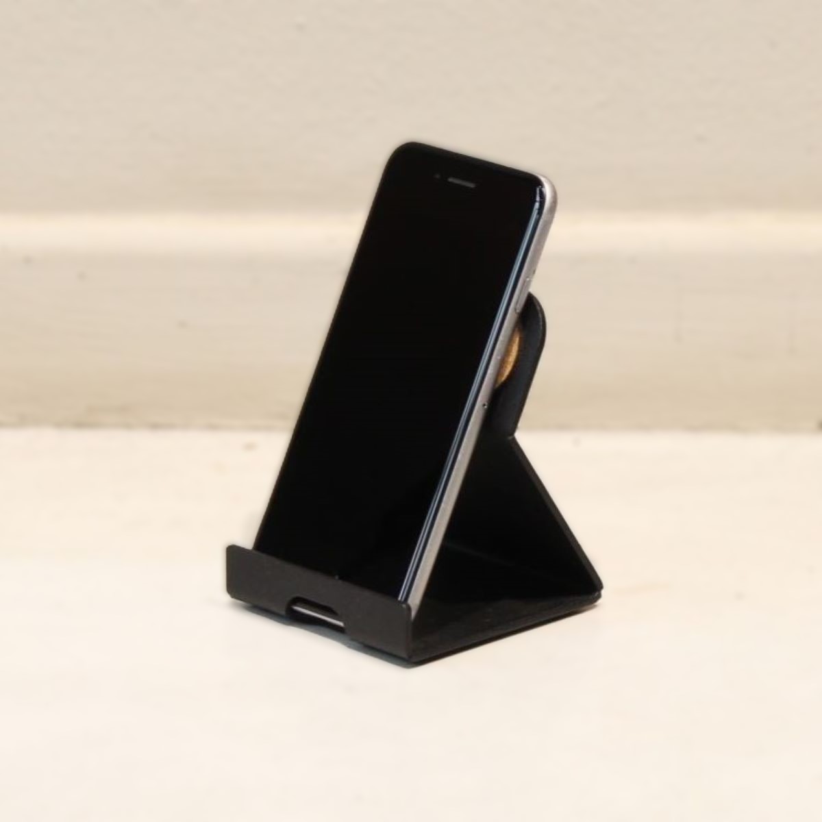 Studio Modern Easy View Mobile Phone Stand in Black Powder Coat Mild Steel with Cork Base - Image 4