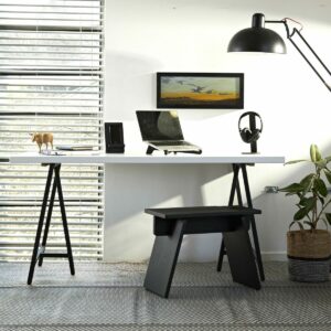 Apartment Trestle Desk with 1.6m x 80cm White Top and Black Modular Steel Legs