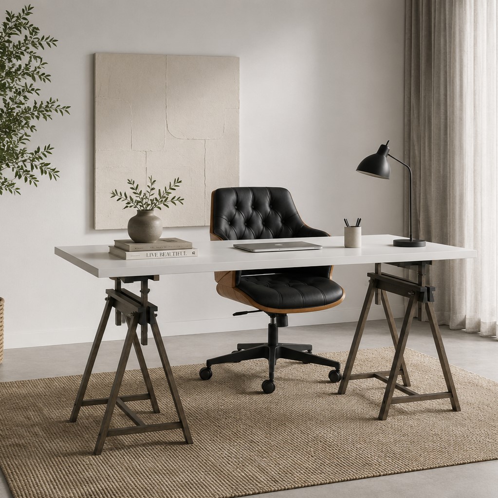 Loft Living Trestle Desk with Legs Height-adjustable from 81 to 100cm in Charcoal and 1.6m Width Desktop in White - Image 3