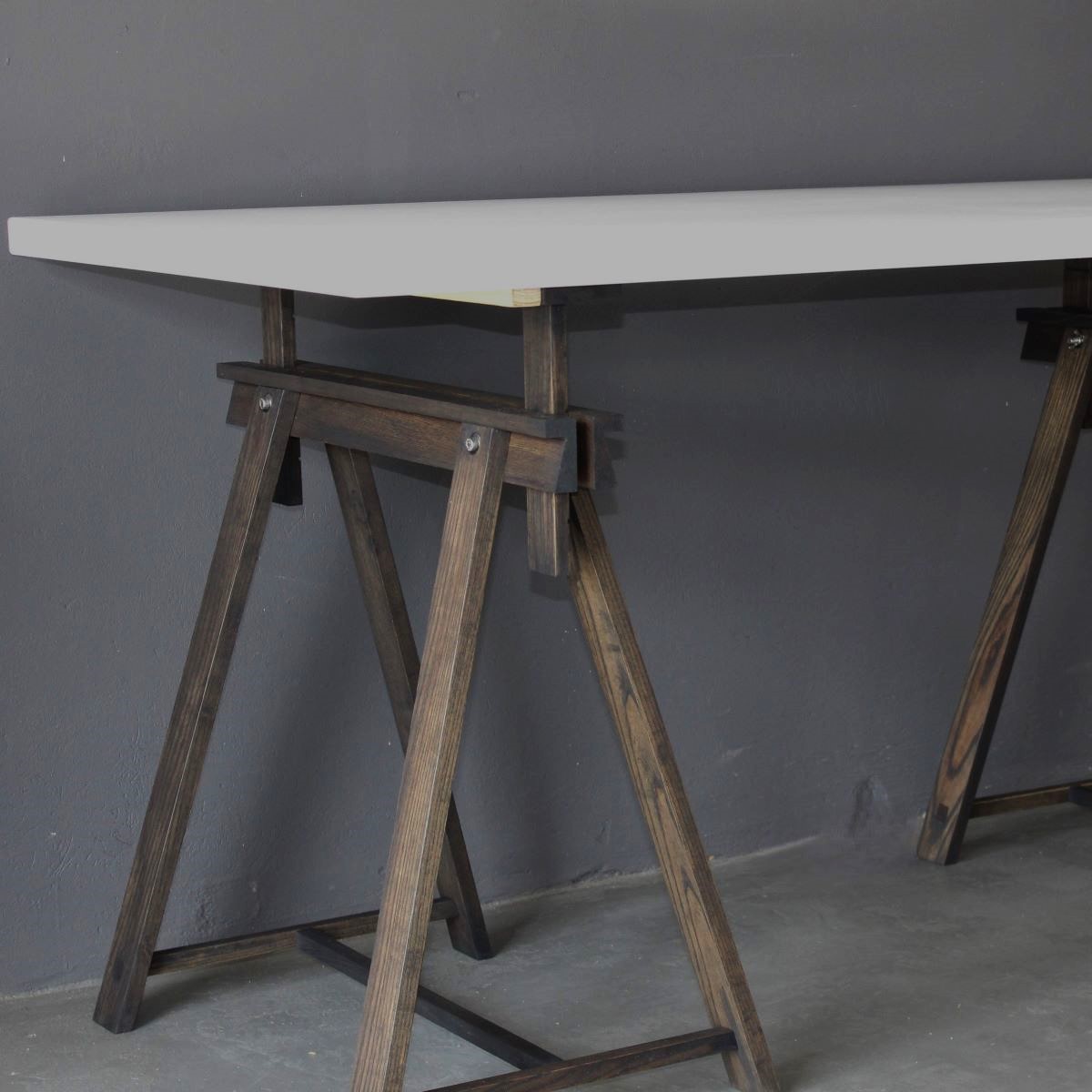 Loft Living Trestle Desk with Legs Height-adjustable from 81 to 100cm in Charcoal and 1.6m Width Desktop in White - Image 7