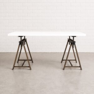 Loft Living Trestle Desk with Legs Height-adjustable from 81 to 100cm in Charcoal and 1.6m Width Desktop in White