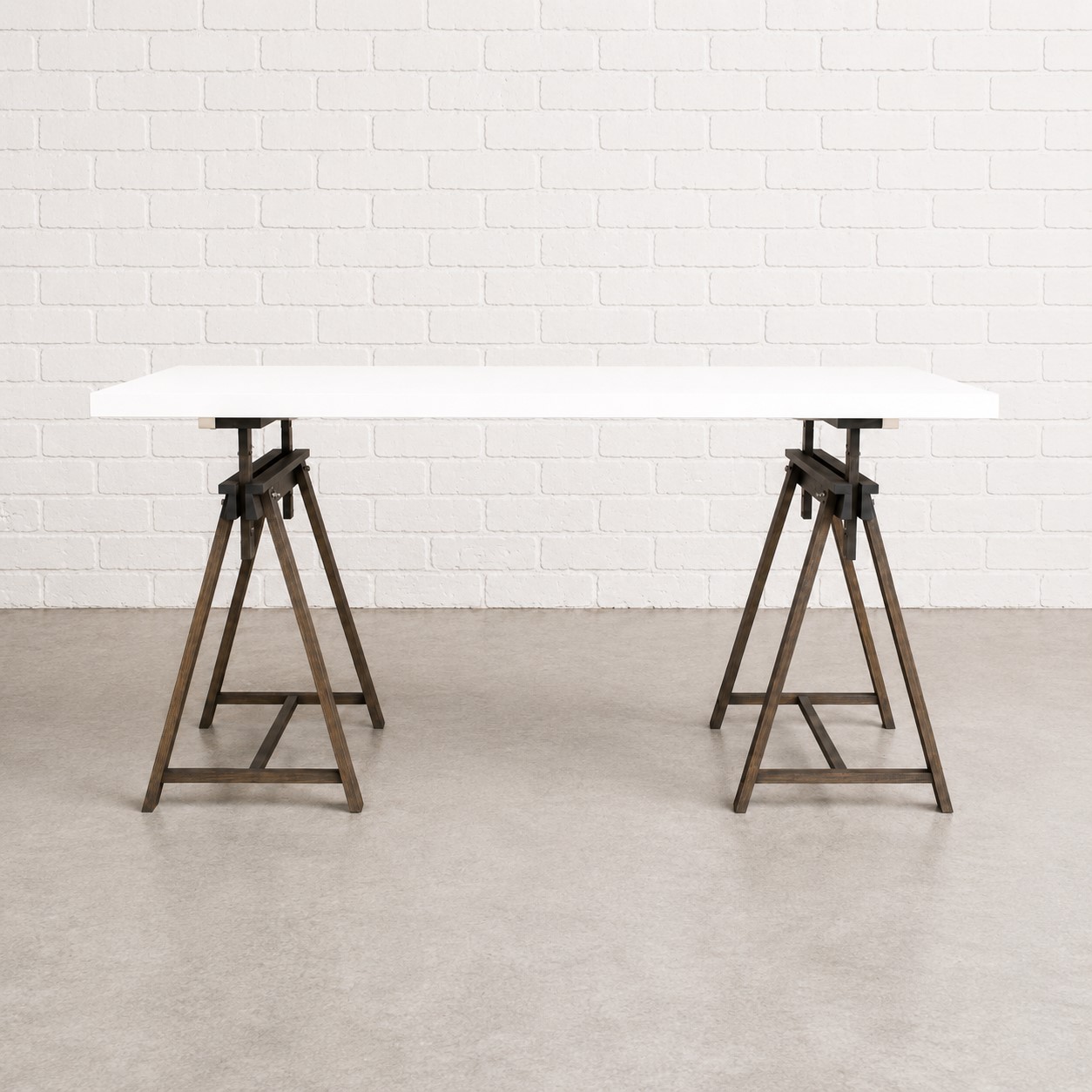 Loft Living Trestle Desk with Legs Height-adjustable from 81 to 100cm in Charcoal and 1.6m Width Desktop in White