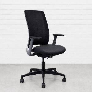 Studio Ally Hi Back Office Chair with Arms Fully Adjustable with Grey Frame and 5 Star Black Wheelbase Black Mesh Back and Raven Charcoal Seat