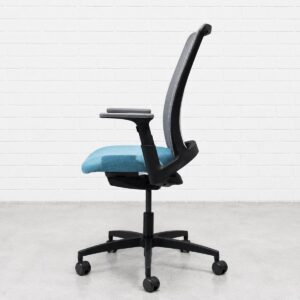 Studio Ally Hi Back Office Chair with Arms Fully Adjustable with Black Frame and 5 Star Wheelbase Grey Mesh Back and Teal Seat