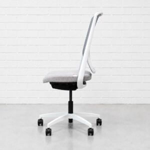 Loft Living Filo Hi Back Office Chair with No Arms. Fully Adjustable. White Frame and 5 Star Wheelbase. Grey Mesh Back. Griffin Stone Seat