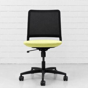 Studio Modern Yutu Low Back Chair with No Arms. Fully Adjustable. Black Frame and 5 Star Wheelbase. Black Mesh Back. Linden Chartreuse Seat