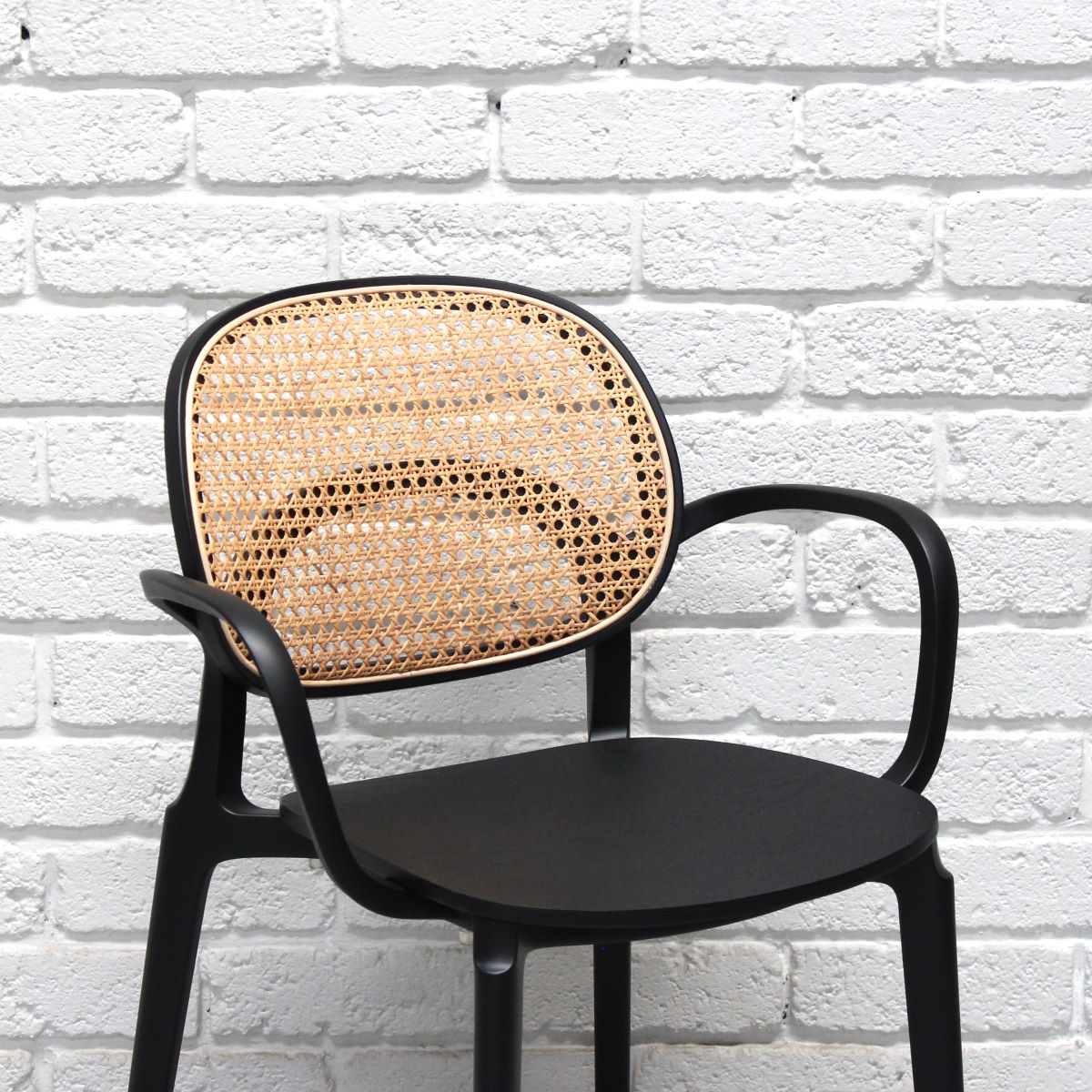 Studio Modern Rush Armchair with Black PP Frame Black Wood Seat and Rattan Back - Image 3