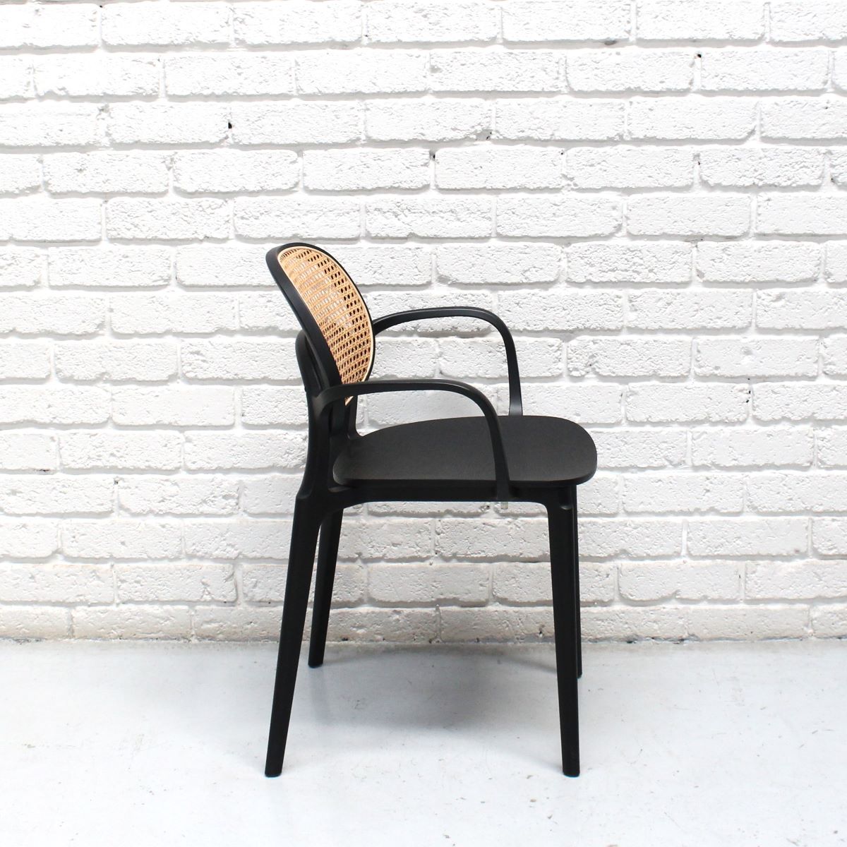Studio Modern Rush Armchair with Black PP Frame Black Wood Seat and Rattan Back - Image 4