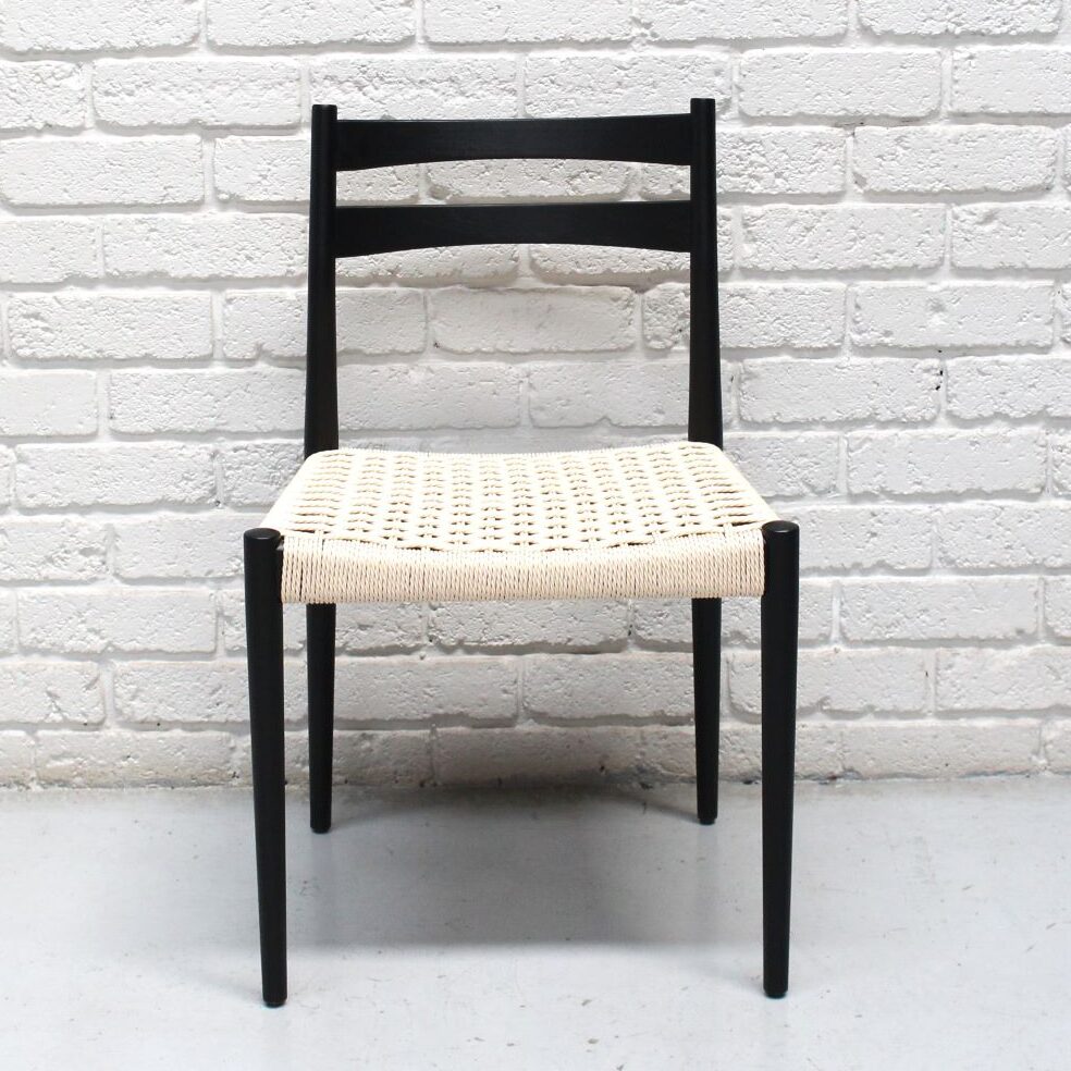 Studio Mia Dining Chair in Solid Wood in Black and Natural Weave Seat