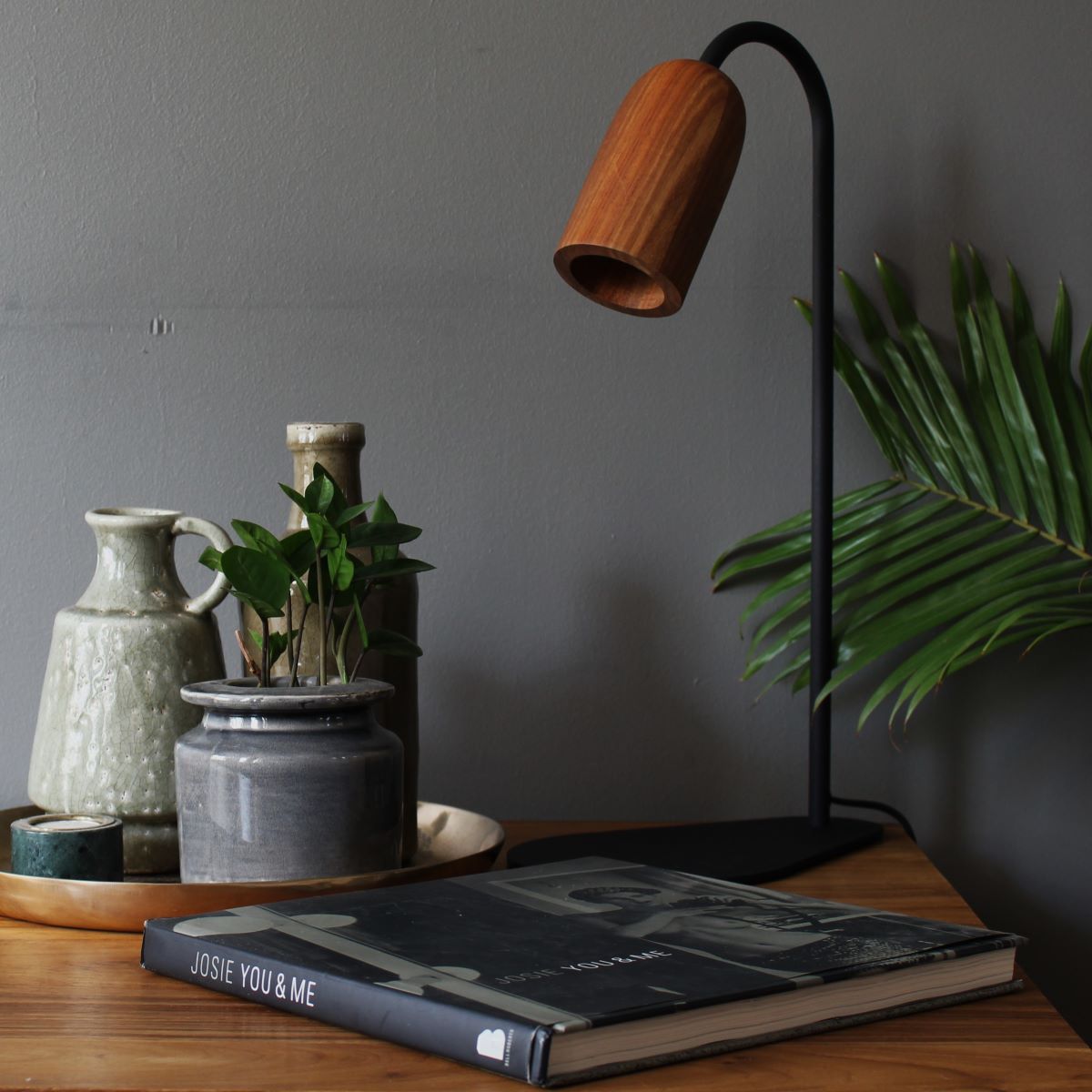 Studio Modern Shade Lamp 28x51cm H in Black Steel and Brown Kiaat Wood - Image 3