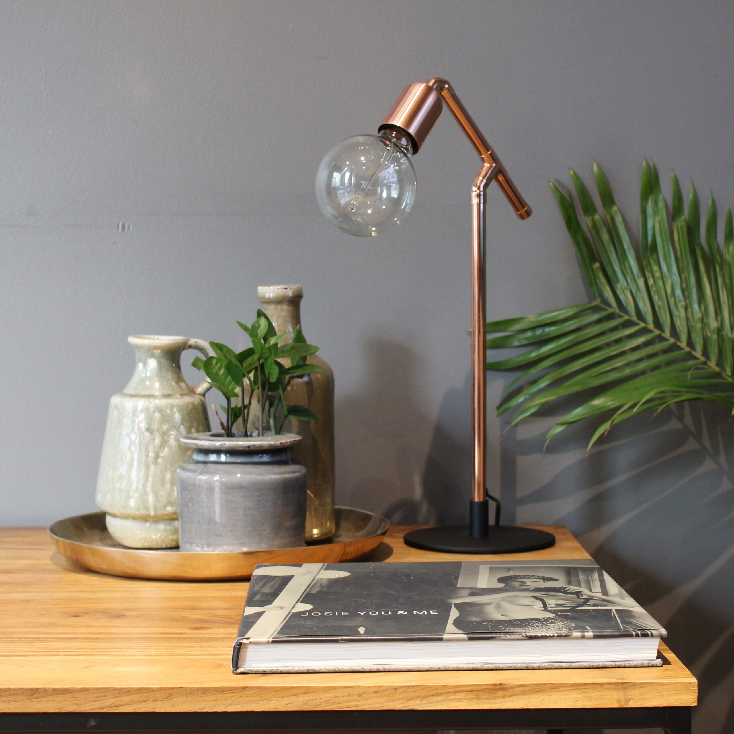 Loft Table LED Lamp 47cm H Polished Copper with Black Steel Base - Image 2