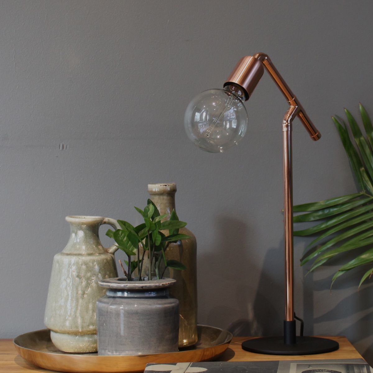 Loft Table LED Lamp 47cm H Polished Copper with Black Steel Base - Image 4