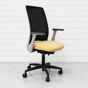 Studio Ally Hi Back Office Chair with Arms Fully Adjustable with Grey Frame and Black 5 Star Wheelbase and Mesh Back with Linden Yellow Seat