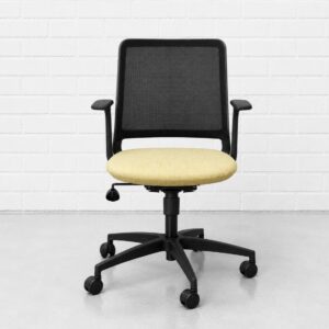 Studio Modern Yutu Low Back Fully Adjustable Chair with Black Frame Mesh Back and 5-Star Wheelbase in Linden Yellow Seat