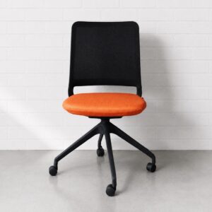 Studio Modern Yutu Low Back Chair with Black Frame and 4 Star Wheelbase with Koi Orange Seat