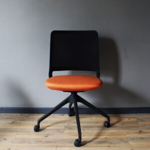 Studio Modern Yutu Low Back Chair with Black Frame and 4 Star Wheelbase with Koi Orange Seat