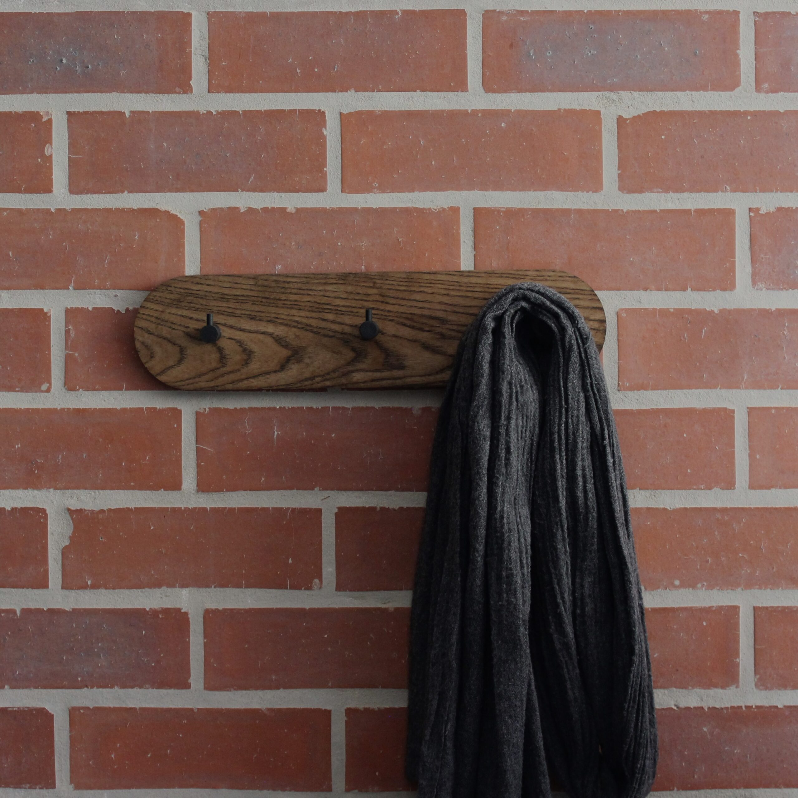 Studio Ash Wood 3 Coat Wall Rack in Coffee and Black Steel