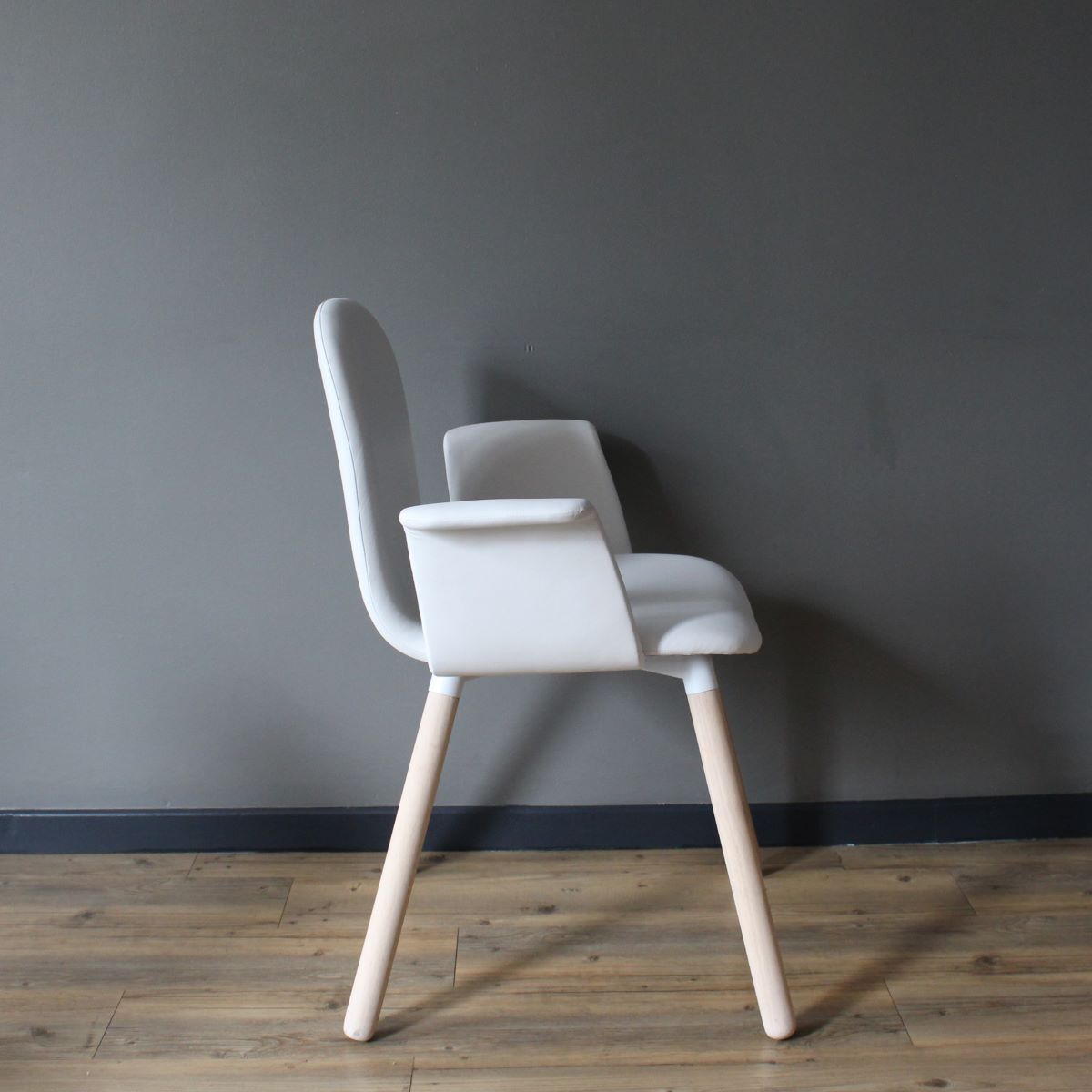 Loft Coco Low Back with Arms & Cotton White Rubberwood Legs in Ice White Leather - Image 3