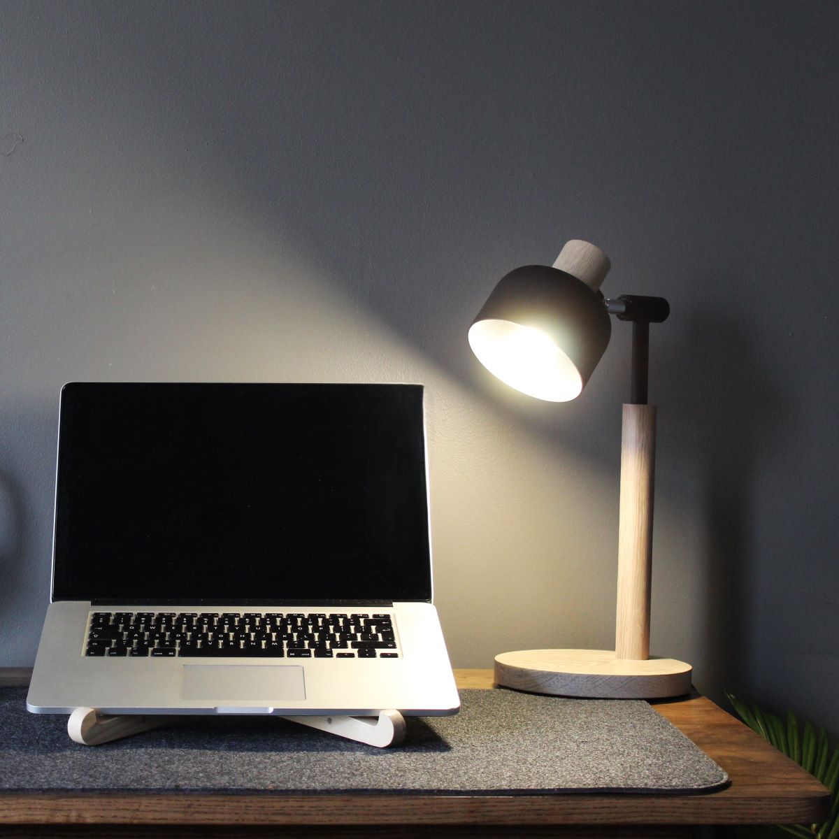 Loft Living Swivel Desk Lamp 19cm Base and 38cm Height Natural Oak and Black Steel