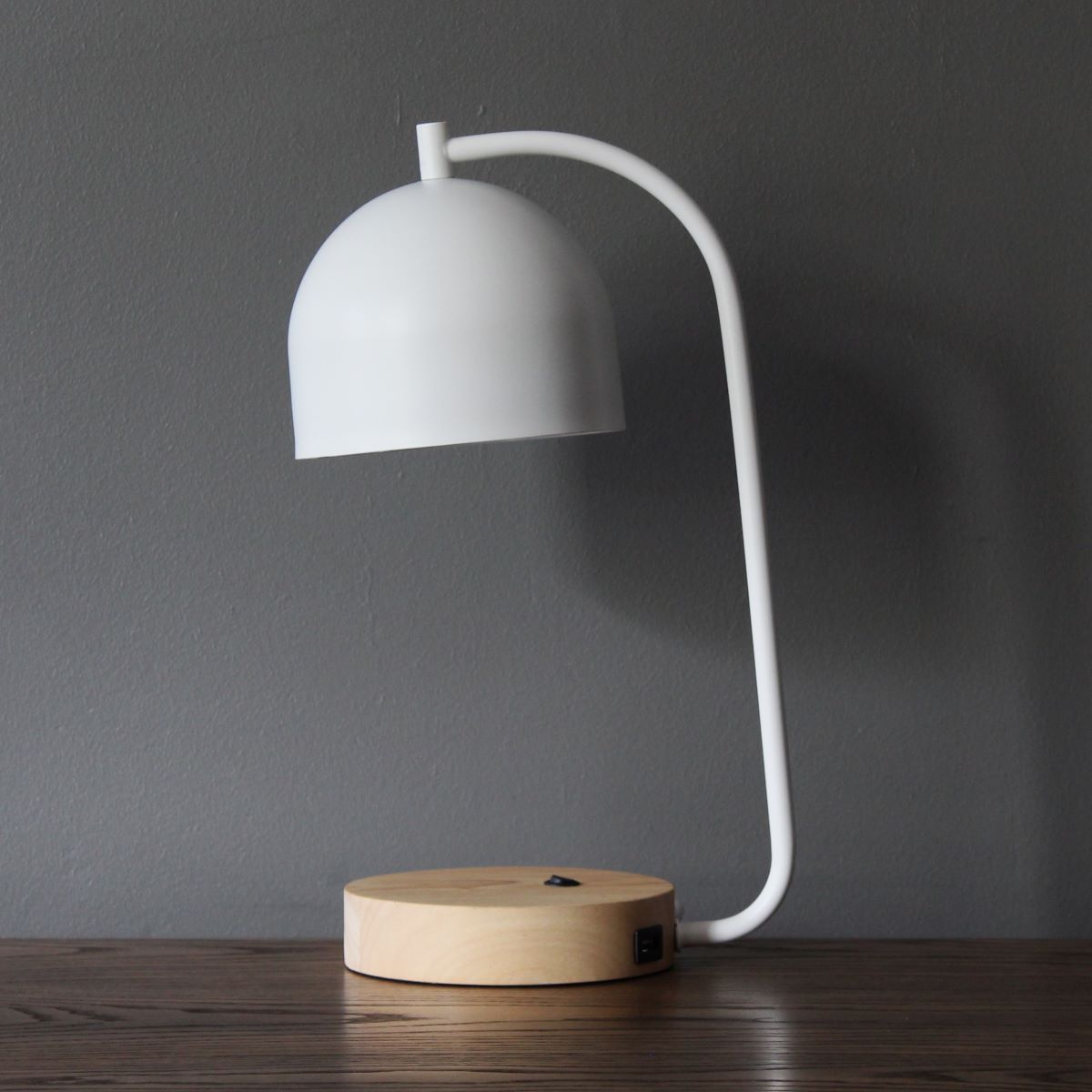 Loft Desk Lamp Wood Base USB Port H40cm - Image 4