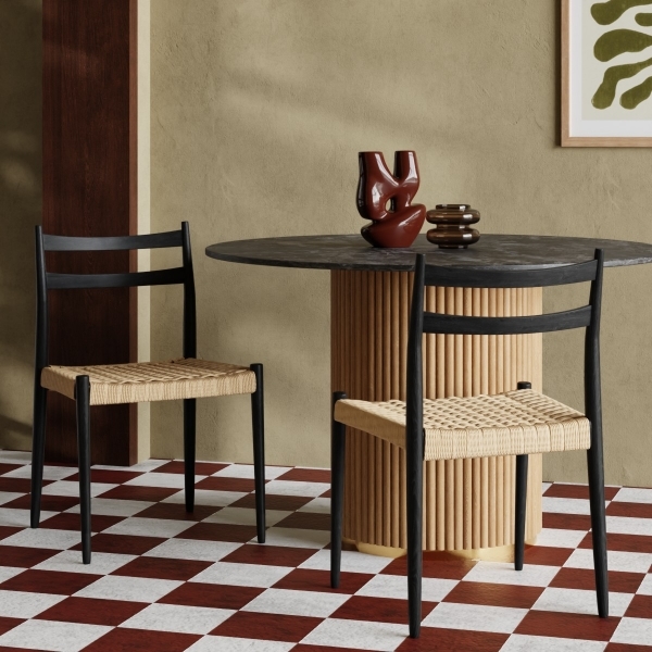 Studio Mia Dining Chair in Solid Wood in Black and Natural Weave Seat
