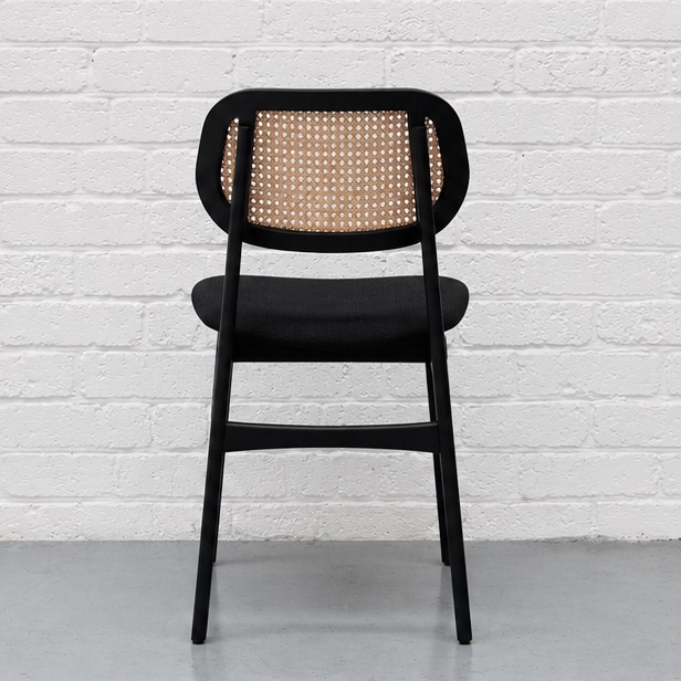 Loft Danish Dining Chair in Solid Beech Wood and Wicker Cane Back with Upholstered Seat Black - Image 4