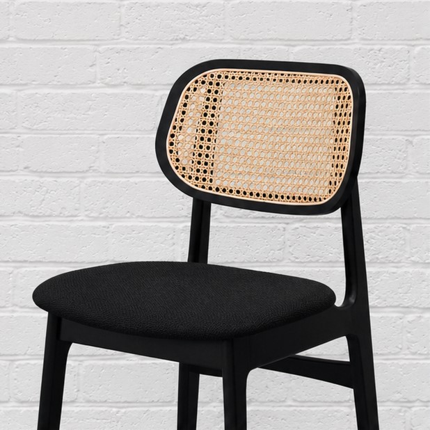 Loft Danish Dining Chair in Solid Beech Wood and Wicker Cane Back with Upholstered Seat Black - Image 3